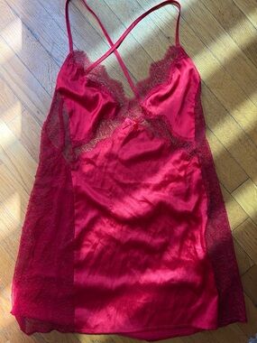 Victoria's Secret Red Satin & Lace Chemise
